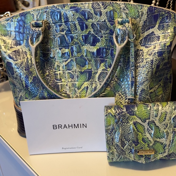 Brahmin Green Viper Mackay with matching wallet - Picture 1 of 8